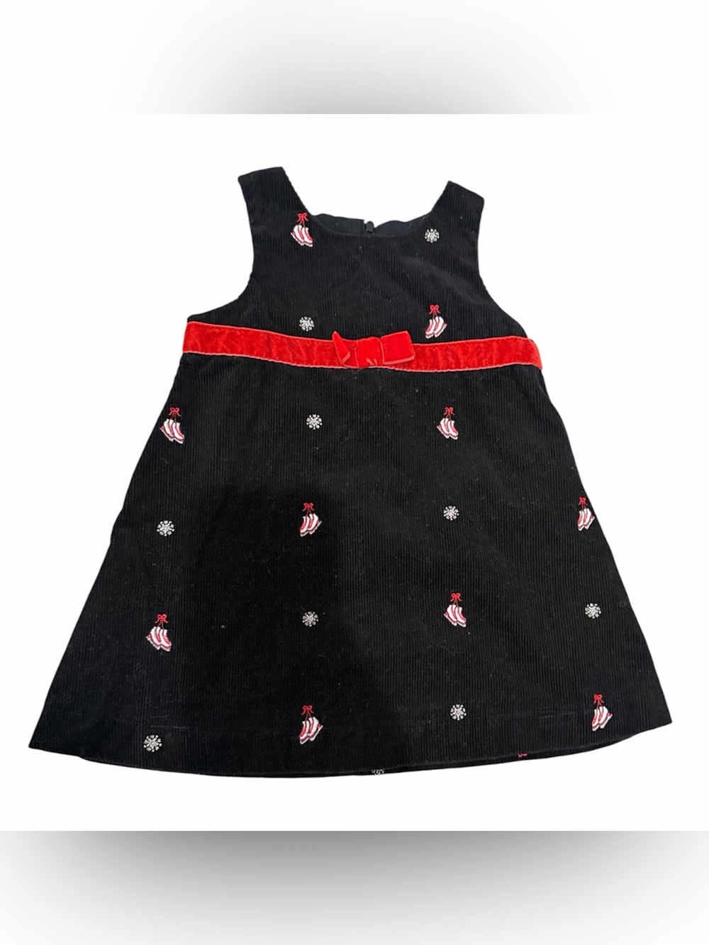 Hartstrings black with red trim corduroy ice skate cotton sleeveless dress 18 mo